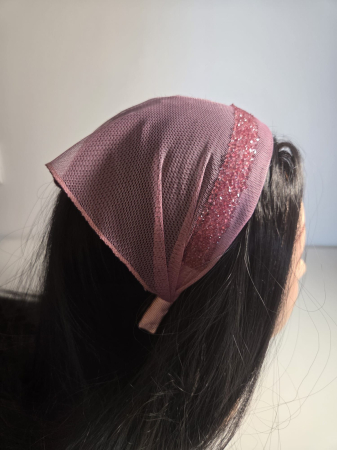 Baticute cu accesoriu pe coronita/cordeluta - Baticut elegant pe coronita din tulle, Trandafiriu Pudrat strasuri delicate
