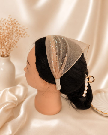 Baticute & Cordelute - Baticut elegant pentru biserica pe coronita, accesoriu de cap din tulle usor si confortabil, model feminin cu strasuri, Nude Sampanie cu Strasuri Irizante