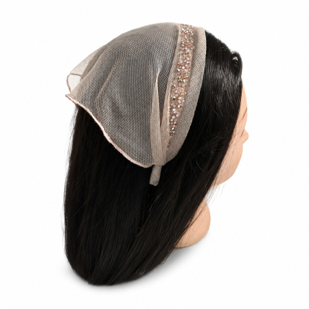 Baticute & Cordelute - Baticut elegant pe coronita din tulle, model Soft Cappuccino strasuri delicate