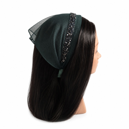 Baticute & Cordelute - Baticut elegant pe coronita din tulle, model Verde Inchis strasuri delicate