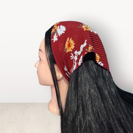 Baticute Plisate cu Model - Baticut plisat elegant pentru biserica, material usor si confortabil, model feminin, Floral Rouge