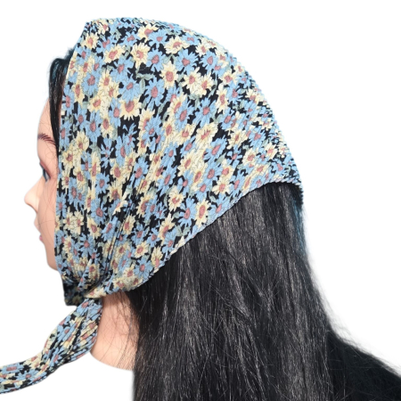 Baticut plisat elegant pentru biserica, material usor si confortabil, model feminin, Blue Daisy [0]