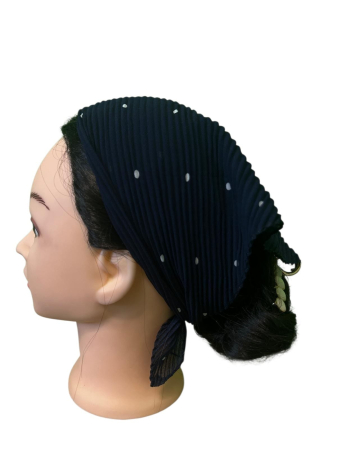 Baticute & Cordelute - Baticut plisat pentru femei, Bleumarin cu Buline Albe rare si discrete, accesoriu de cap feminin, usor si confortabil.