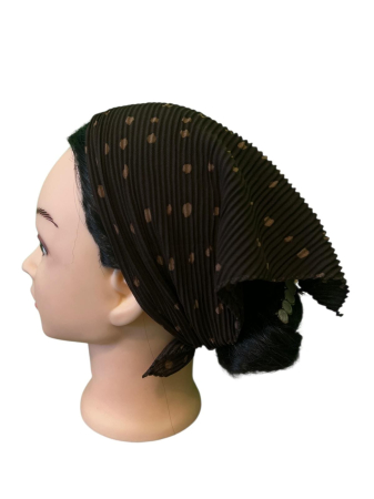 Baticute & Cordelute - Baticut plisat pentru femei, maro inchis cu buline bej, accesoriu de cap feminin, elegant si confortabil.
