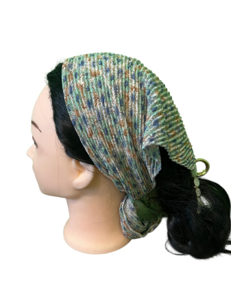 Baticute Plisate cu Model - Baticut plisat pentru femei, Crem Floral Verde-Albastru, cu imprimeu floral verde menta, albastru si maro.