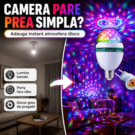 Bec rotativ LED multicolor disco 3W, E27, cu adaptor priza, alb [1]