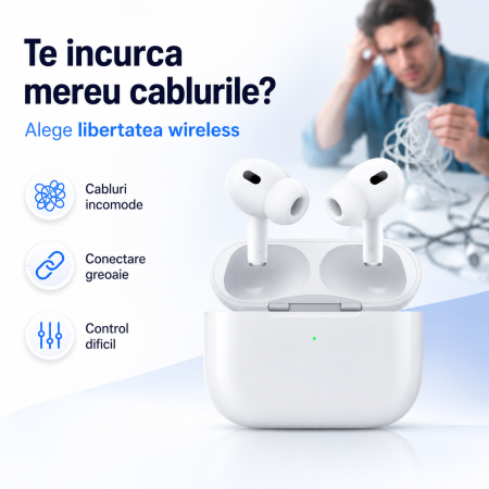 Casti intraauriculare wireless - Sunet HD, Bluetooth 5.1 rapid si control tactil, + 1 mini cadou, Alb | alb, gadget modern - imagine principala produs [1]