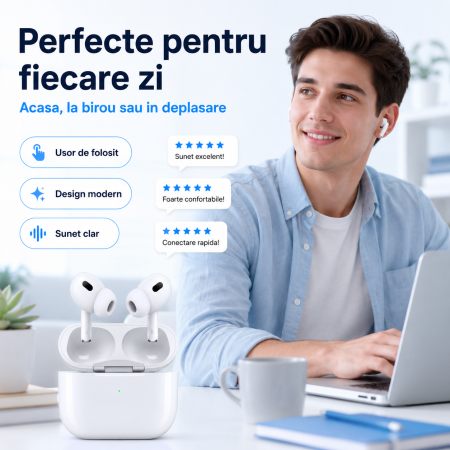 Casti wireless Pro 3, sunet HD, reducere zgomot, autonomie 24h, Alb, gadget modern - imagine principala produs [4]