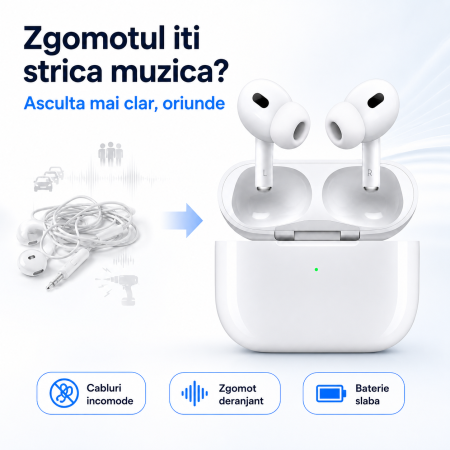 Casti wireless Pro 3, sunet HD, reducere zgomot, autonomie 24h, Alb, gadget modern - imagine principala produs [2]