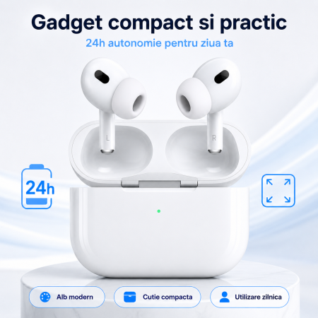 Casti wireless Pro 3, sunet HD, reducere zgomot, autonomie 24h, Alb, gadget modern - imagine principala produs [1]