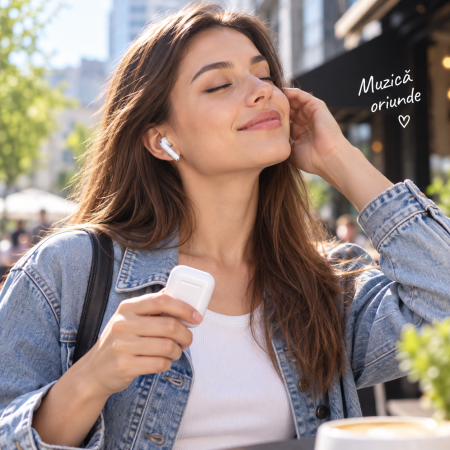 Casti wireless TWS i12 albe cu Bluetooth 5.0, control Touch, microfon si cutie de incarcare, compatibile Android si iOS. [6]