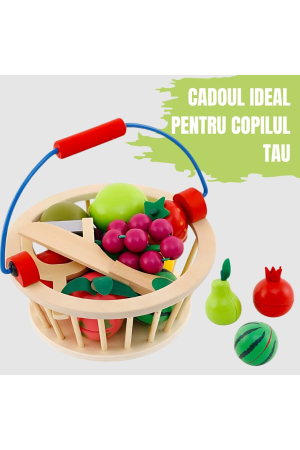 Cosulet cu fructe din lemn, 8 piese magnetice, design realist, non-toxic, Multicolor, pentru copii - imagine principala produs [2]