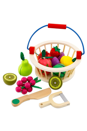 Cosulet cu fructe din lemn, 8 piese magnetice, design realist, non-toxic, Multicolor, pentru copii - imagine principala produs [1]