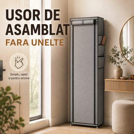 Dulap textil pentru pantofi, organizator vertical ingust, 10 niveluri, gri, cu fermoare laterale [4]