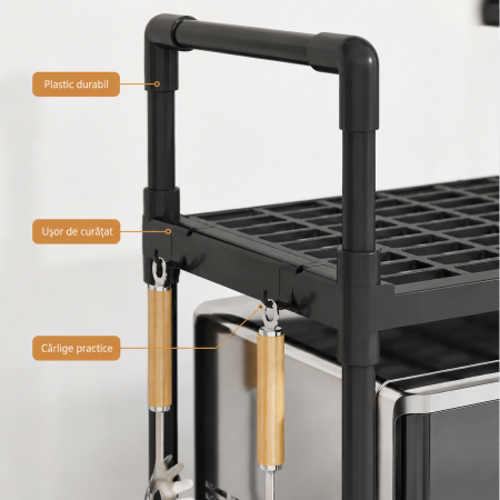 Etajera pentru cuptor cu microunde, organizator bucatarie, plastic negru, 49x48x32 cm [2]