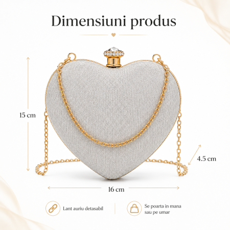 Geanta Clutch Inima Gri cu Strasuri si Lant Auriu [1]