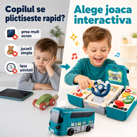 Jucarie Autobuz Interactiv 2 in 1 pentru Copii, cu Sunete, Lumini si Simulator de Condus, +3 Ani - imagine principala produs|Jucarie Autobuz Interactiv 2 in 1 pentru Copii, cu Sunete, Lumini si Simulator de Condus, +3 Ani - detaliu produs 2|Jucarie Autobuz Interactiv 2 in 1 pentru Copii, cu Sunete, Lumini si Simulator de Condus, +3 Ani - detaliu produs 3|Jucarie Autobuz Interactiv 2 in 1 pentru Copii, cu Sunete, Lumini si Simulator de Condus, +3 Ani - detaliu produs 4|Jucarie Autobuz Interactiv 2 in 1 pentru Copii, cu Sunete, Lumini si Simulator de Condus, +3 Ani - detaliu produs 5|Jucarie Autobuz Interactiv 2 in 1 pentru Copii, cu Sunete, Lumini si Simulator de Condus, +3 Ani - detaliu produs 6|Jucarie Autobuz Interactiv 2 in 1 pentru Copii, cu Sunete, Lumini si Simulator de Condus, +3 Ani - detaliu produs 7 [1]