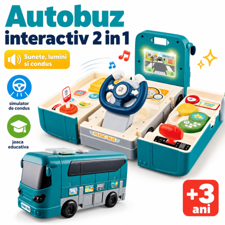 Educative si STEM - Jucarie Autobuz Interactiv 2 in 1 pentru Copii, cu Sunete, Lumini si Simulator de Condus, +3 Ani - imagine principala produs|Jucarie Autobuz Interactiv 2 in 1 pentru Copii, cu Sunete, Lumini si Simulator de Condus, +3 Ani - detaliu produs 2|Jucarie Autobuz Interactiv 2 in 1 pentru Copii, cu Sunete, Lumini si Simulator de Condus, +3 Ani - detaliu produs 3|Jucarie Autobuz Interactiv 2 in 1 pentru Copii, cu Sunete, Lumini si Simulator de Condus, +3 Ani - detaliu produs 4|Jucarie Autobuz Interactiv 2 in 1 pentru Copii, cu Sunete, Lumini si Simulator de Condus, +3 Ani - detaliu produs 5|Jucarie Autobuz Interactiv 2 in 1 pentru Copii, cu Sunete, Lumini si Simulator de Condus, +3 Ani - detaliu produs 6|Jucarie Autobuz Interactiv 2 in 1 pentru Copii, cu Sunete, Lumini si Simulator de Condus, +3 Ani - detaliu produs 7
