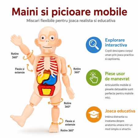 Jucarie educativa corp uman, model anatomic cu organe detasabile, 17 piese STEM [2]