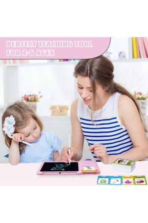 Jucarie educativa Montessori tip Ursulet Roz cu Tabla LCD, Fise de recunoastere si stilou, 3+, pentru copii - imagine principala produs [3]