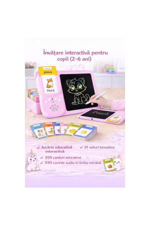 Jucarie educativa Montessori tip Ursulet Roz cu Tabla LCD, Fise de recunoastere si stilou, 3+, pentru copii - imagine principala produs [7]