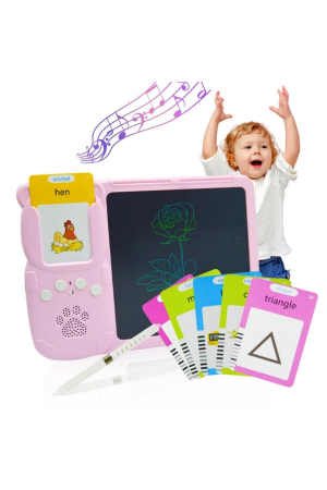 Educative si STEM - Jucarie educativa Montessori tip Ursulet Roz cu Tabla LCD, Fise de recunoastere si stilou, 3+, pentru copii - imagine principala produs
