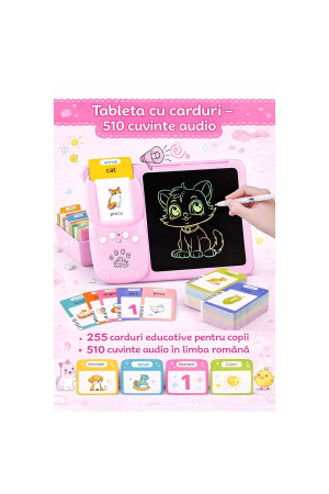 Jucarie educativa Montessori tip Ursulet Roz cu Tabla LCD, Fise de recunoastere si stilou, 3+, pentru copii - imagine principala produs [6]
