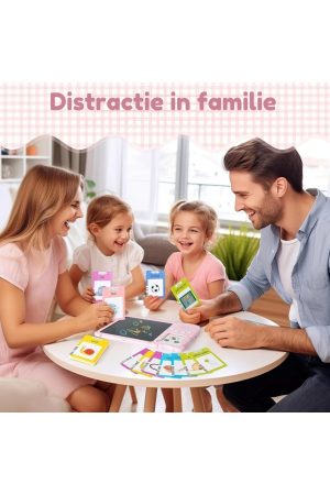 Jucarie educativa Montessori tip Ursulet Roz cu Tabla LCD, Fise de recunoastere si stilou, 3+, pentru copii - imagine principala produs [1]