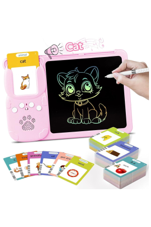 Jucarie educativa Montessori tip Ursulet Roz cu Tabla LCD, Fise de recunoastere si stilou, 3+, pentru copii - imagine principala produs [4]