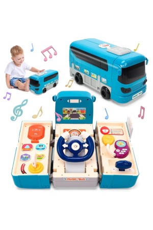 Masinute si vehicule - Jucarie Interactiva, Autobuz, Sunete si Lumini, 2 in 1, Çok renkli, pentru copii - imagine principala produs