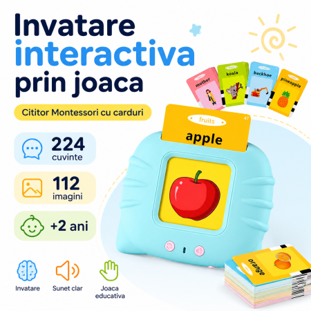 Jucarie Montessori, cititor de carduri, 224 de cuvinte, 112 imagini, pentru copii - imagine principala produs [1]