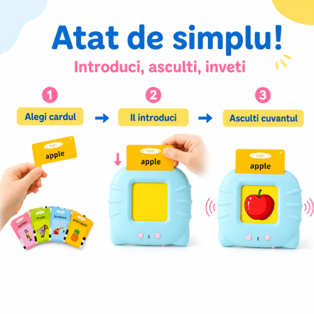 Jucarie Montessori, cititor de carduri, 224 de cuvinte, 112 imagini, pentru copii - imagine principala produs [3]