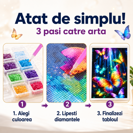 Kit de broderie cu diamante 5D, Fluturi Colorati, Set DIY Multicolor pentru Relaxare si Decor, 30 x 40 cm - imagine principala produs|Kit de broderie cu diamante 5D, Fluturi Colorati, Set DIY Multicolor pentru Relaxare si Decor, 30 x 40 cm - detaliu produs 2|Kit de broderie cu diamante 5D, Fluturi Colorati, Set DIY Multicolor pentru Relaxare si Decor, 30 x 40 cm - detaliu produs 3|Kit de broderie cu diamante 5D, Fluturi Colorati, Set DIY Multicolor pentru Relaxare si Decor, 30 x 40 cm - detaliu produs 4 [4]