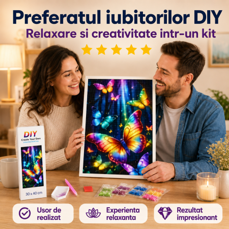 Kit de broderie cu diamante 5D, Fluturi Colorati, Set DIY Multicolor pentru Relaxare si Decor, 30 x 40 cm - imagine principala produs|Kit de broderie cu diamante 5D, Fluturi Colorati, Set DIY Multicolor pentru Relaxare si Decor, 30 x 40 cm - detaliu produs 2|Kit de broderie cu diamante 5D, Fluturi Colorati, Set DIY Multicolor pentru Relaxare si Decor, 30 x 40 cm - detaliu produs 3|Kit de broderie cu diamante 5D, Fluturi Colorati, Set DIY Multicolor pentru Relaxare si Decor, 30 x 40 cm - detaliu produs 4 [3]