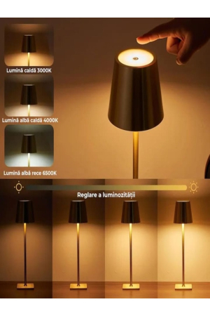 Lampa de Masa Reincarcabila LED Touch Q-LED46, 5W, 2600 mAh, Aluminiu, Auriu - imagine principala produs [2]