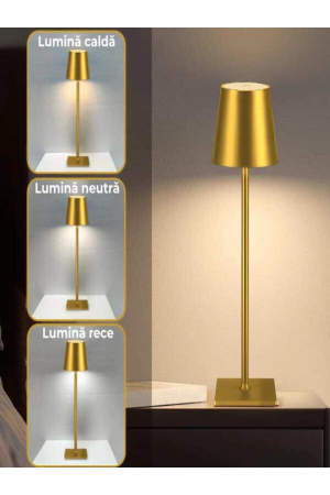 Lampa de Masa Reincarcabila LED Touch Q-LED46, 5W, 2600 mAh, Aluminiu, Auriu - imagine principala produs [1]