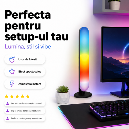 Lampa LED RGB Smart 25 cm, Bluetooth, sincronizare sunet, app si telecomanda [4]