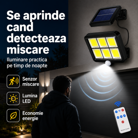 Lampa solara exterior 30W, 120 COB LED, senzor miscare si telecomanda [2]