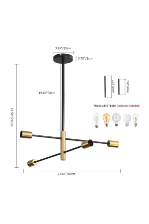 Lustra industriala 4 Lumini E27, metal negru-auriu, design nordic, 80×20×15 cm, Negru + auriu - imagine principala produs [3]