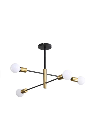 Iluminat interior - Lustra industriala 4 Lumini E27, metal negru-auriu, design nordic, 80×20×15 cm, Negru + auriu - imagine principala produs