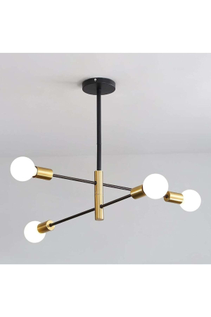 Lustra industriala 4 Lumini E27, metal negru-auriu, design nordic, 80×20×15 cm, Negru + auriu - imagine principala produs [1]