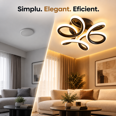 Lustra LED 65W, flux luminos 6402 lm, lumină caldă, neutră și rece, dimensiuni 24 x 8 cm, finisaj negru mat, pentru iluminat interior modern. [3]