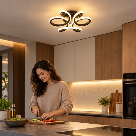Lustra LED 65W, flux luminos 6402 lm, lumină caldă, neutră și rece, dimensiuni 24 x 8 cm, finisaj negru mat, pentru iluminat interior modern. [2]