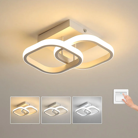 Iluminat interior - Lustra LED Goeco 22W, Patrata, Acril+Metal, 3 Culori Lumina, Alb - imagine principala produs