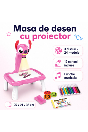 Educative si STEM - Masa de desen cu proiector Stitch, roz, 24 modele, 12 carioci, pentru copii - imagine principala produs|Masa de desen cu proiector Stitch, roz, 24 modele, 12 carioci, pentru copii - detaliu produs 2|Masa de desen cu proiector Stitch, roz, 24 modele, 12 carioci, pentru copii - detaliu produs 3|Masa de desen cu proiector Stitch, roz, 24 modele, 12 carioci, pentru copii - detaliu produs 4|Masa de desen cu proiector Stitch, roz, 24 modele, 12 carioci, pentru copii - detaliu produs 5|Masa de desen cu proiector Stitch, roz, 24 modele, 12 carioci, pentru copii - detaliu produs 6|Masa de desen cu proiector Stitch, roz, 24 modele, 12 carioci, pentru copii - detaliu produs 7