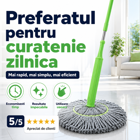 Mop absorbant verde pentru podele, reutilizabil si durabil, potrivit pentru curatare bucatarie si baie [3]