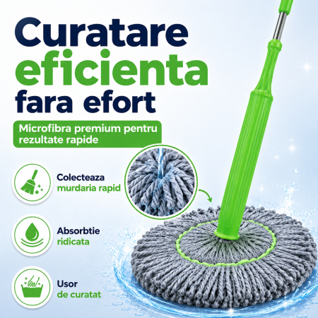 Mop absorbant verde pentru podele, reutilizabil si durabil, potrivit pentru curatare bucatarie si baie [1]