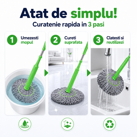 Mop absorbant verde pentru podele, reutilizabil si durabil, potrivit pentru curatare bucatarie si baie [2]