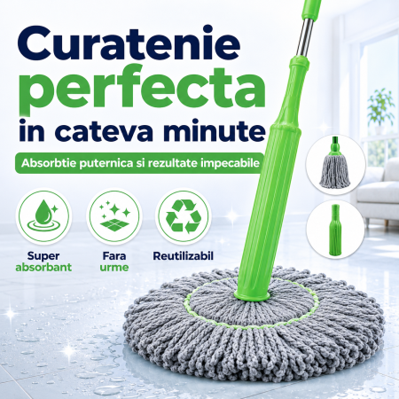 Casa si Gradina - Mop absorbant verde pentru podele, reutilizabil si durabil, potrivit pentru curatare bucatarie si baie
