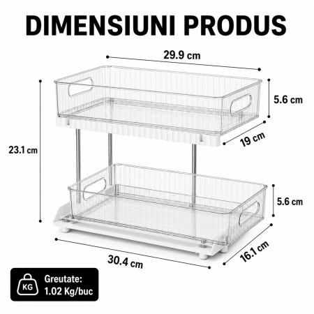 Organizator glisant 2 niveluri pentru dulap si sub chiuveta alb transparent [4]
